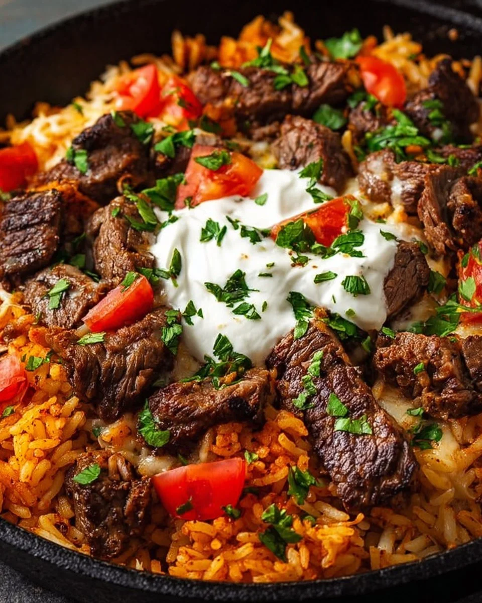 Delicious dish of Steak Cheese Rice featuring juicy steak, melted cheese, and fluffy rice