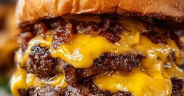Delicious crack burgers topped with fresh ingredients and served with fries.