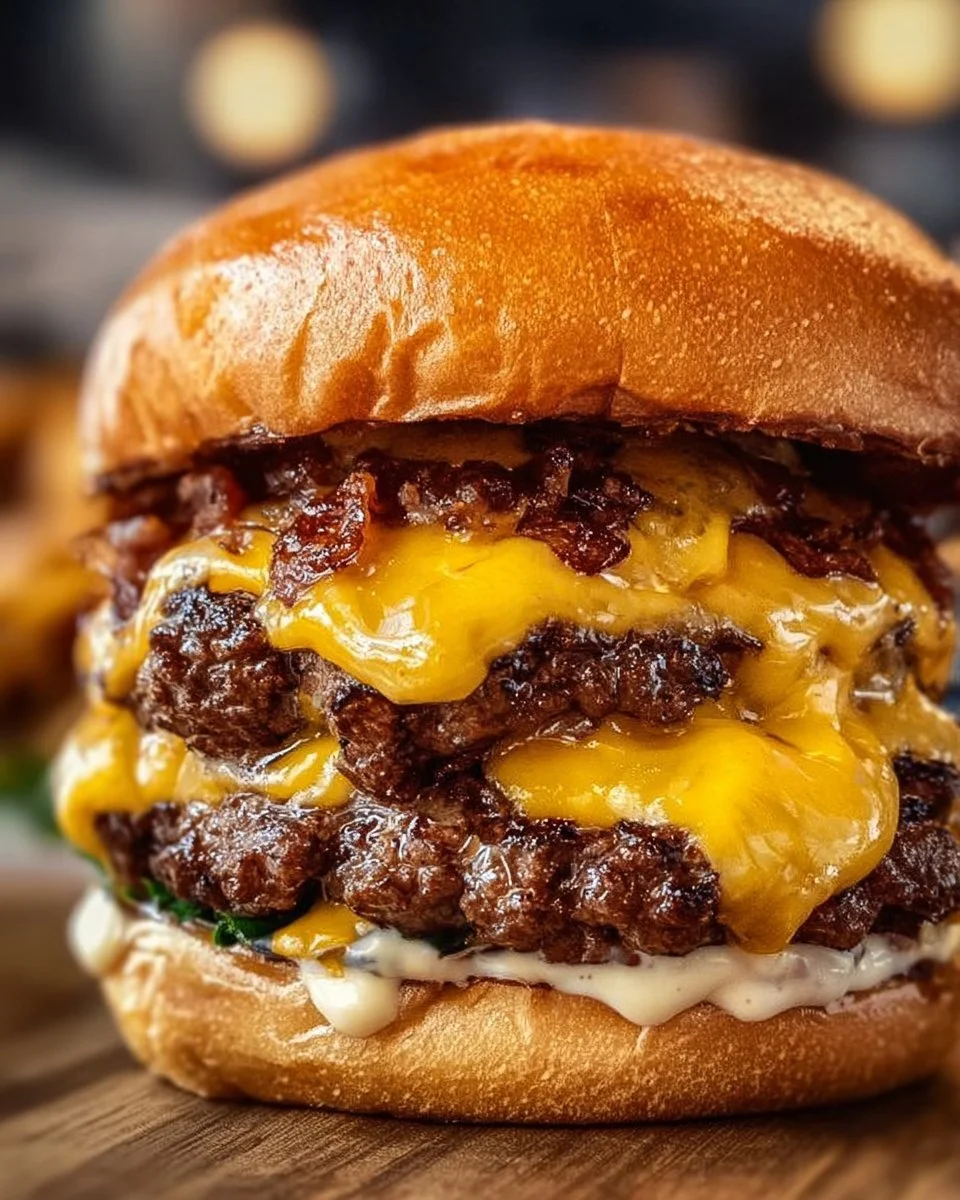 Delicious crack burgers topped with fresh ingredients and served with fries.