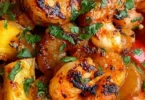 Tropical Shrimp Rice Bowl with colorful fresh ingredients and shrimp.