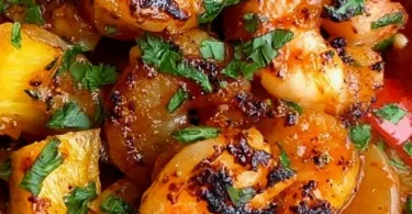 Tropical Shrimp Rice Bowl with colorful fresh ingredients and shrimp.